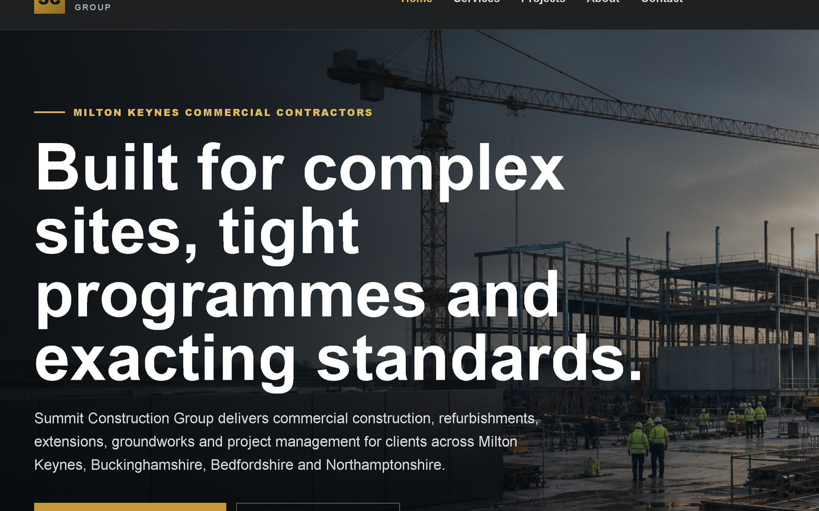 Screenshot of the Summit Construction Group homepage hero section